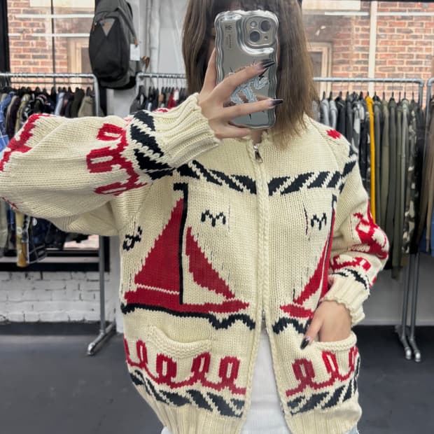VTG 에스닉 코위찬 니트 집업