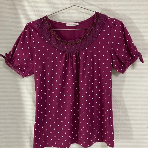 빈티지 액시스팜 퍼플 도트 레이스 반팔 1061 모리걸 y2k 스트릿 갸