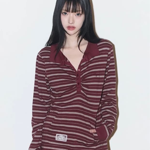일리고 오픈카라 롱슬리브 버건디