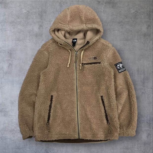 노스페이스 브라운 컬러 스몰 로고 쉐르파 후드 자켓