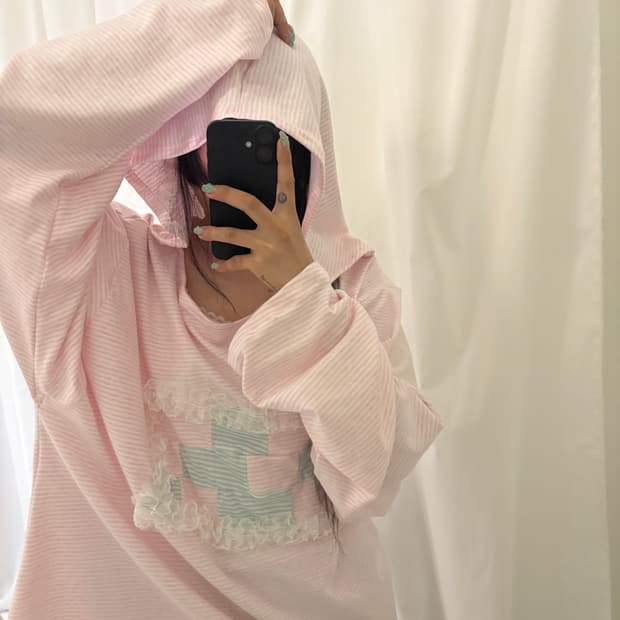 사화룸 핑크 패치후드 롱슬리브