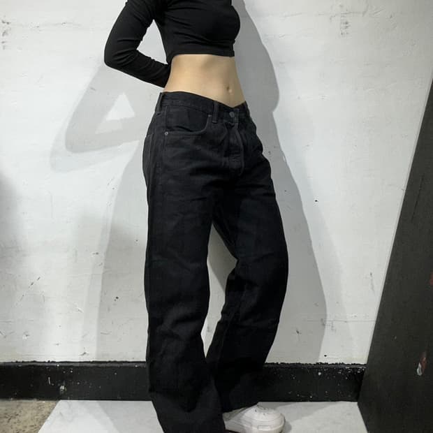 리바이스 501 흑청 와이드 데님 팬츠 34