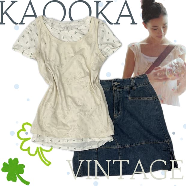 🌵하구미의 선인장 코디세트🌵모리걸 그런지 데코라 슬리브리스 스커트