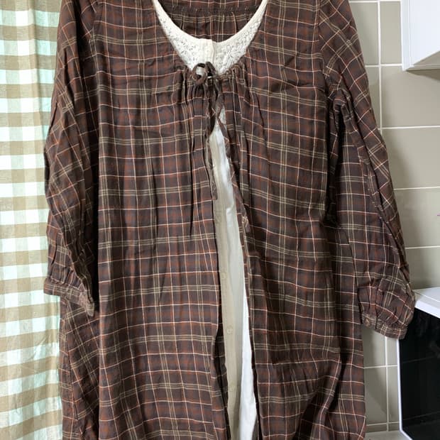 빈티지 브라운 체크 블라우스 바선생