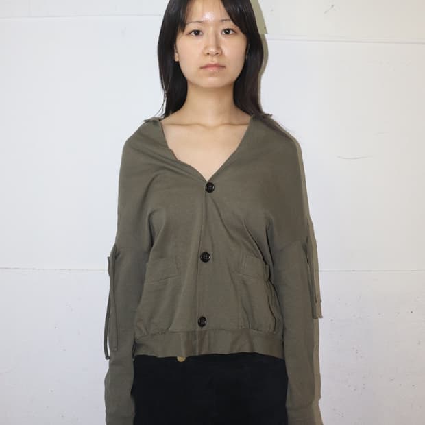 와이즈 백 포인티드 숄 코튼 가디건