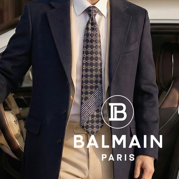 피에르 발망 실크 블랙 기하 패턴 넥타이 9.2cm A+등급 A19361