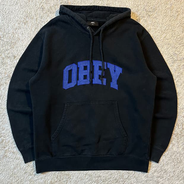 오베이 OBEY 코듀로이 스펠로고 후드티 블랙