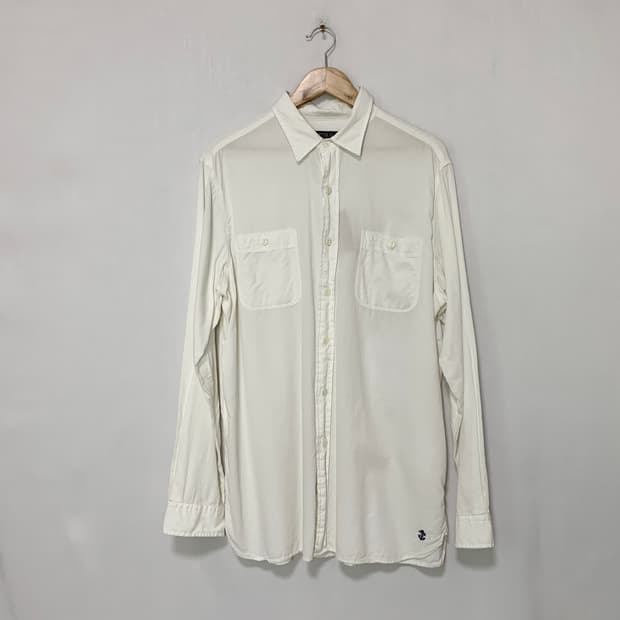 폴로 랄프로렌 더블 포켓 아이보리 빈티지 베이직 셔츠 남성 XL