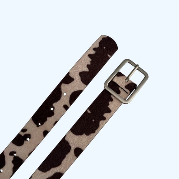애니멀 패턴 카우 벨트 레더 벨트 모카