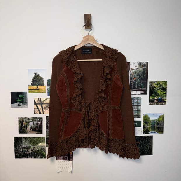 Dark brown velvet crochet bolero 가디건