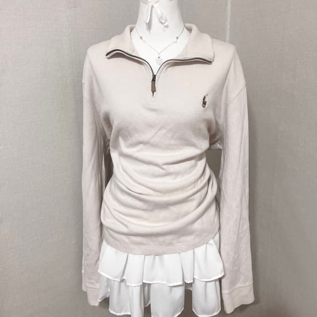 폴로 베이지 니트 반집업 L