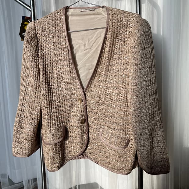 트위드 베이지 투버튼 가디건자켓