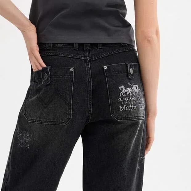 코치 마뗑킴 워시드 레이어드 데님 팬츠 블랙