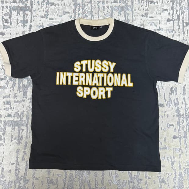 (M) 스투시 헤비 저지 티셔츠 블랙