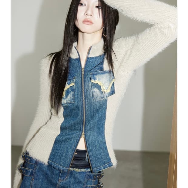 위세임랩 데님 니트 자켓