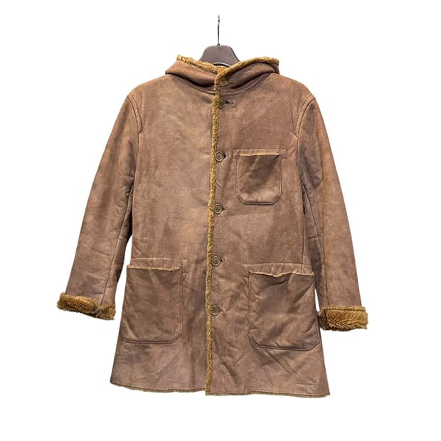 ITALY VINTAGE 후드 무스탕 하프코트 투포켓 디테일 브라운