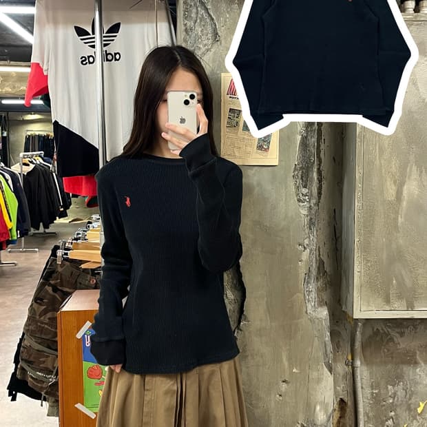 폴로 랄프로렌 와플 긴팔티 블랙 L #csz1244