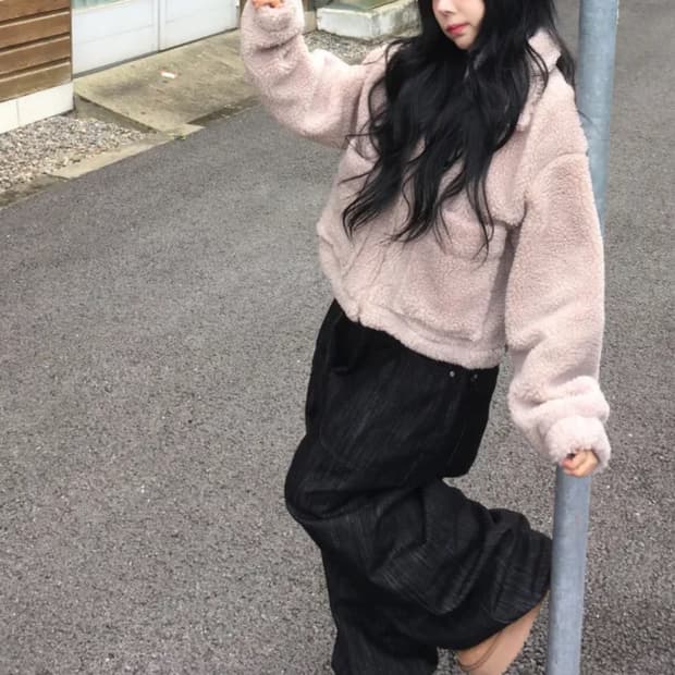 뽀글 후리스 하이넥 카라집업