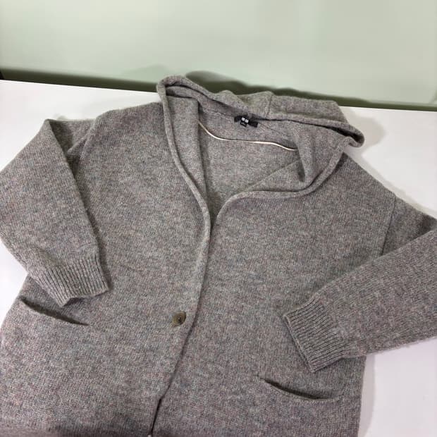 우먼M-L 유니클로 그레이 니트후드 롱 가디건