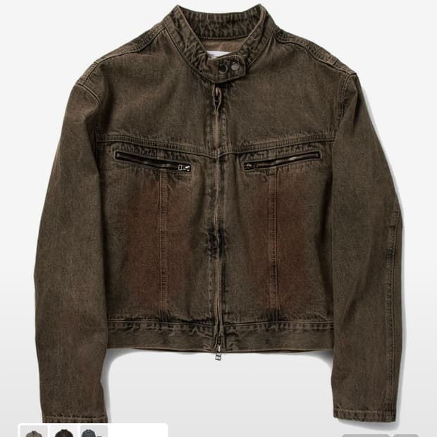 워싱 크롭 데님 재킷 - 워시드 브라운