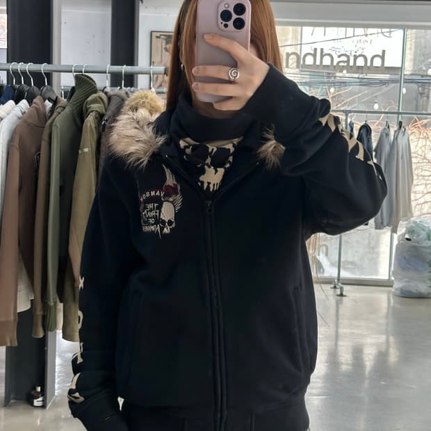 벤슨 넥핸드워머 스컬윙 퍼 후드집업