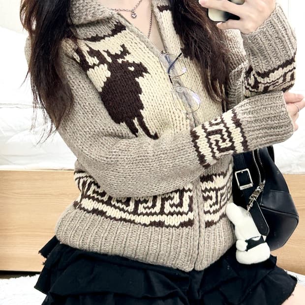 후아유 노르딕 코위찬 울 니트집업