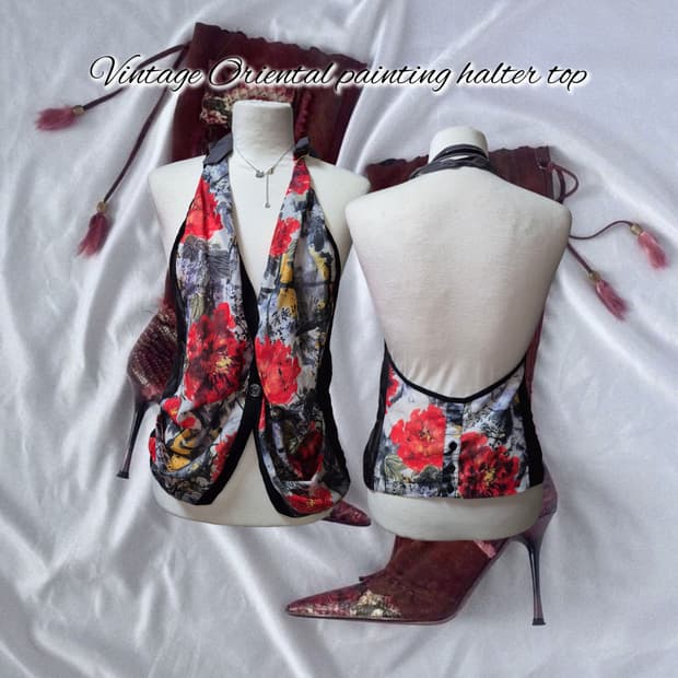 Vintage Oriental painting halter top