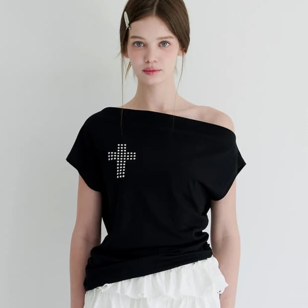 알키알카 Studded Draped Top (Black)