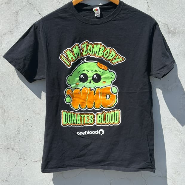 [M] 프룻오브더룸 iam zombody 빈티지 블랙 반팔 티셔츠