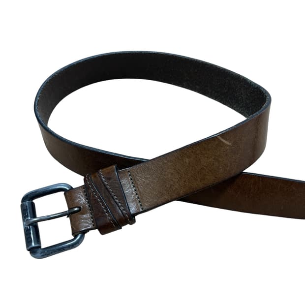 디젤 스터드 로고 브라운 레더 벨트