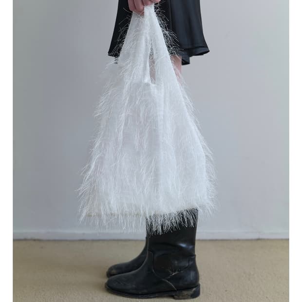 나띵에브리띵 HAIRY FABRIC TOTE BAG white