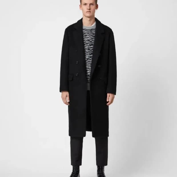 81만원 올세인츠 캠포(Campo) 더블 롱코트, 블랙, 38(M/L)