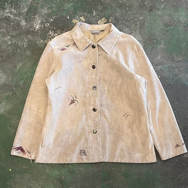 90's 치코스 웨스턴 스웨이드 가죽 자켓 백프린트 아트웨어 빈티지