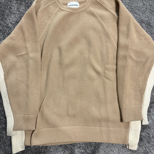 솔리드옴므 가오리 니트 카멜 베이지 46 사이즈 솔옴