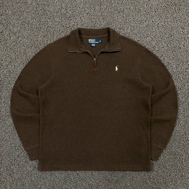 PoloRalphLauren 브라운 코튼 니트 반집업