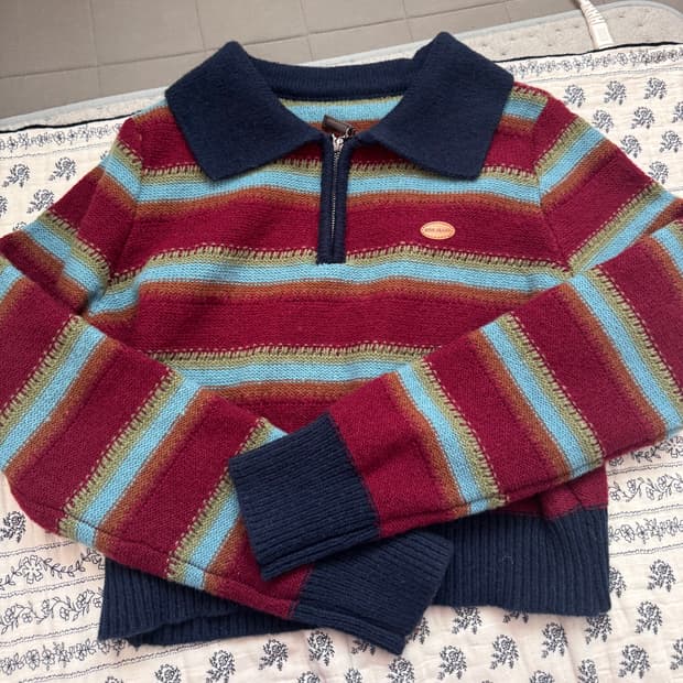빈티지 스트라이프 반집업 하프집업 니트 가디건
