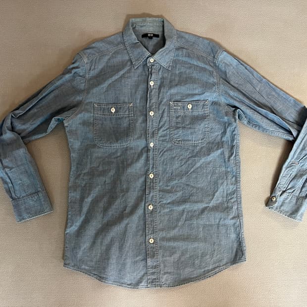 무료배송 - 유니클로 긴팔 워크셔츠(연청) L