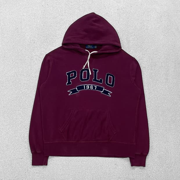 폴로 랄프로렌 아치 로고 후드티 버건디