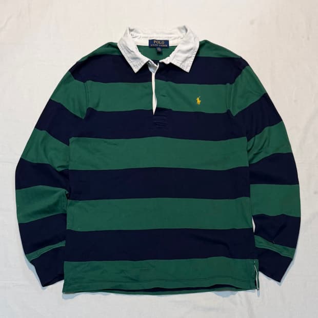 폴로 랄프로렌 스트라이프 롱슬리브 럭비티 그린 네이비