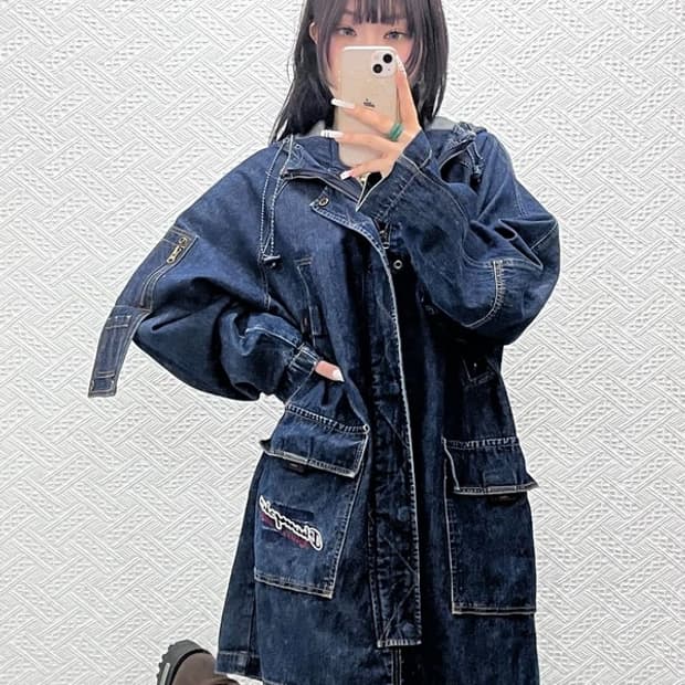 챔피온 올드스쿨 레트로 키치 오버핏 데님 야상 자켓 100 C10950