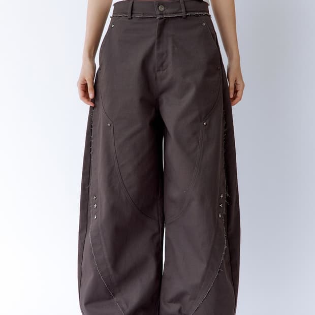 러프넥 Destroyed Wide Pants Brown M사이즈