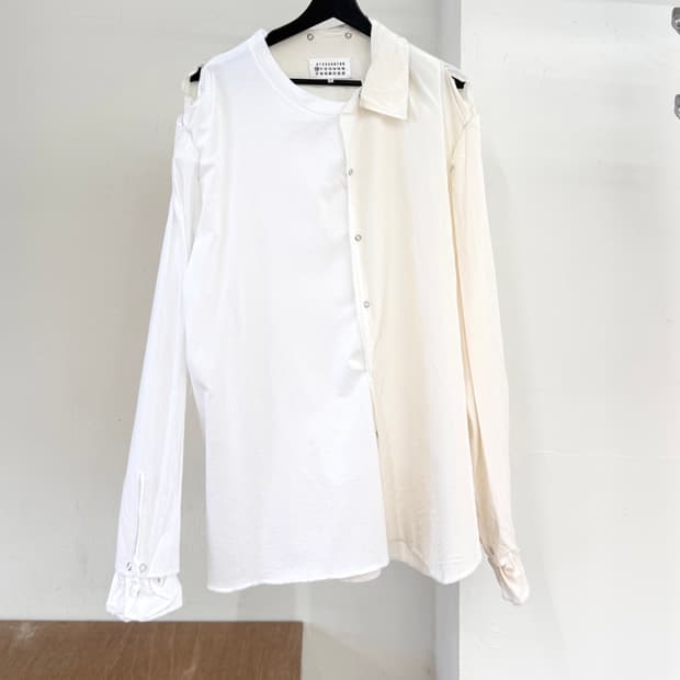 메종 마르지엘라 17SS 화이트 스냅 버튼 셔츠