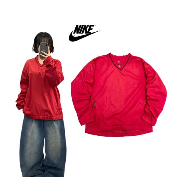 나이키 00s 스우시 올드스쿨 웜업 바람막이 레드