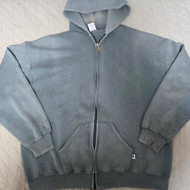 [XL] 90s 빈티지 러셀 애슬레틱 후드집업 그레이 ver. 더티페이드