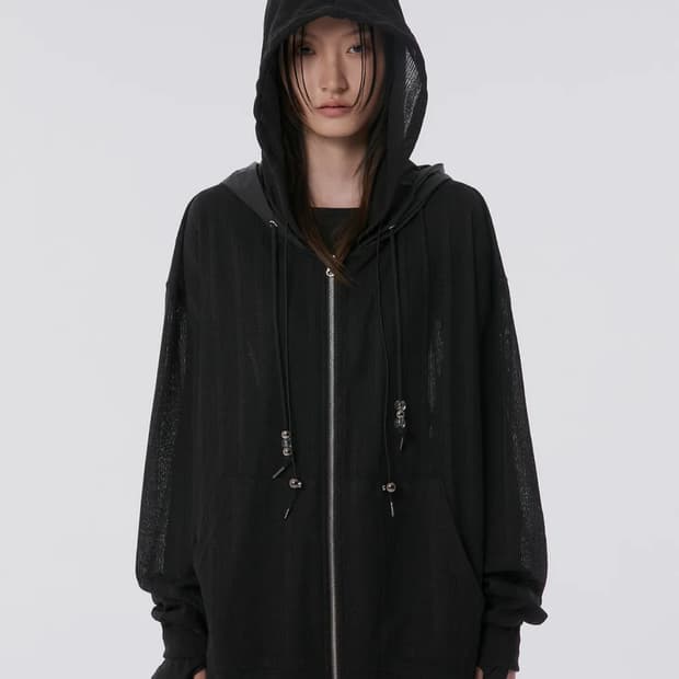 Oversized 2-Hooded Zip Up (Black)