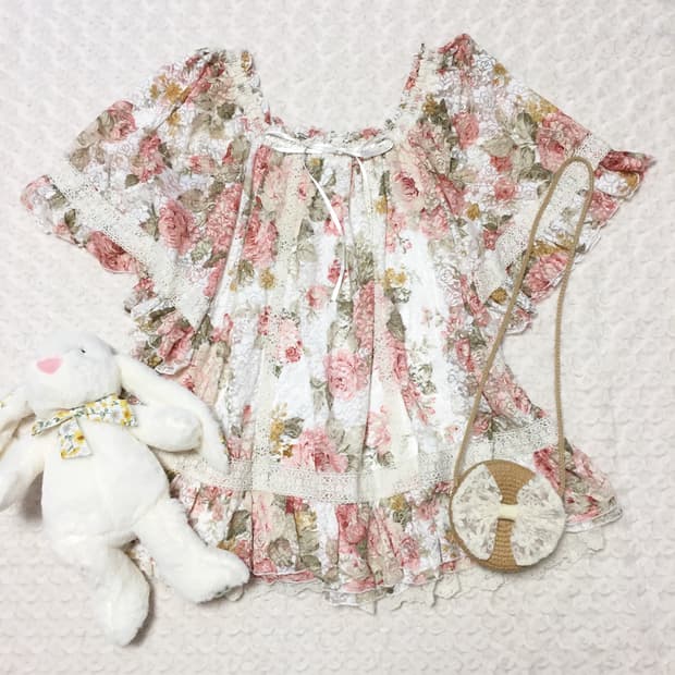 빈티지 갸루 리즈리사 플라워 판쵸 블라우스