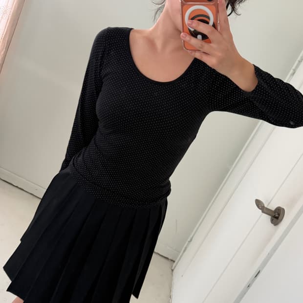 일본빈티지 도트 레이어드 롱슬리브