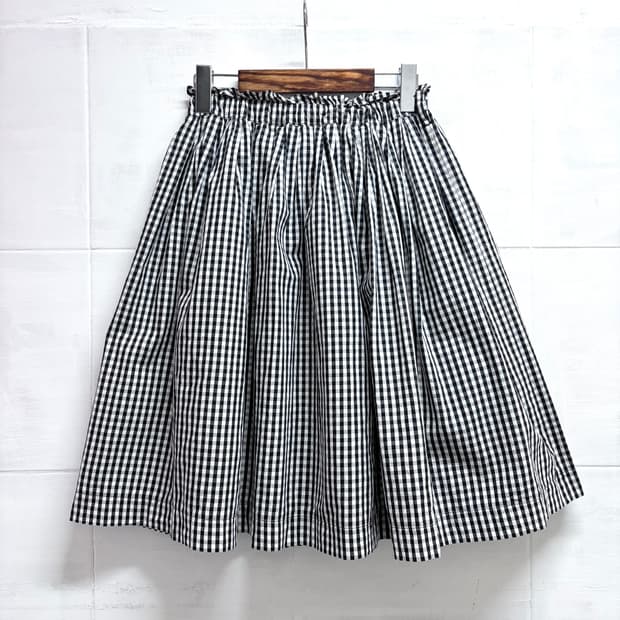 깅엄 체크 미디 플레어 밴딩 스커트 치마 (JPN)