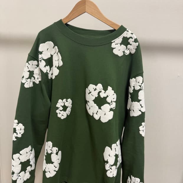 데님티어스 롱슬리브 코튼 리스 티셔츠 그린