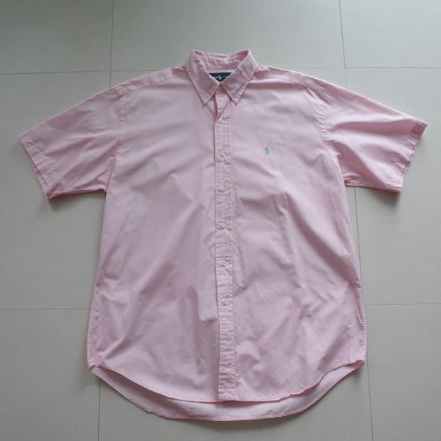 90s 폴로 랄프로렌 블레이크 반팔 핑크 셔츠 (L)